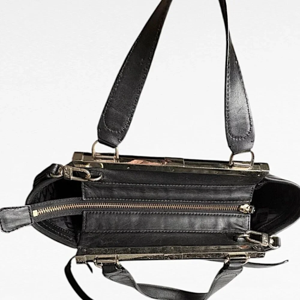 Diane von Furstenberg 440 Breakaway Black White Embossed Leather Satchel